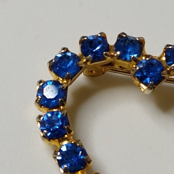 Metal And Blue Glass Heart Brooch - Picture 8 of 14